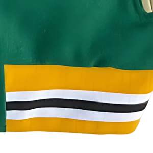 Custom Green Wool Letterman Bomber Jacket 300 GSM Stripe Collar Long <b>Sleeves</b> Two-tone Design Varsity Jacket For Men - Product Image 4