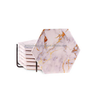 SOUS-VERRE EN MARBRE ET BOIS SOUS-VERRE DÉCORATIF DE TABLE EN MARBRE EN FORME D'HEXAGONE DÉCORATIF - Product Image 2