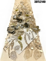 Tissu de dentelle de luxe Oman avec fleurs 3D, dentelle perlée de Dubaï, tulle brodé, tissu de dentelle à sequins pour robe de mariée des Philippines