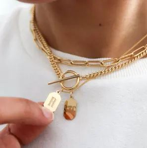 Benutzer definierte anfängliche Schmuck personal isierte anfängliche Halskette Einzigartige achteckige gravierte Charm Halskette für Muttertag geschenk