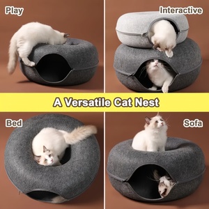 Cama túnel de fieltro para gatos con diseño de donut, cueva para gatos con cremallera desmontable, juguete interactivo peekaboo, nido para mascotas resistente a los arañazos para gatos de interior - Product Image 4