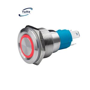 สวิตช์ไฟแบบกดพร้อมไฟวงแหวน ขนาด 19 มม. 220V 3A ทรงกลม LED IP65 สแตนเลสสตีล แบบกดติดปล่อยดับ 1NO1NC 50000 รอบ พร้อมปุ่มกด - Product Image 1