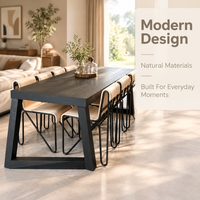 Table à manger moderne en bois massif, pieds courbés artistiques, fabrication artisanale, imperméable, écologique, forme rectangulaire, utilisation à domicile ou en appartement