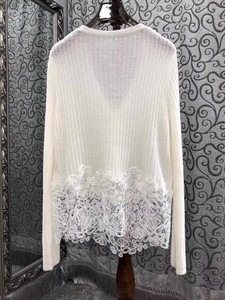 2025 autunno <span class=keywords><strong>cardigan</strong></span> alla moda di alta qualità maglia in misto lana da donna Sexy con scollo a V in pizzo ricamato Patchwork a maniche lunghe maglioni - Product Image 5