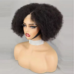 300% Density <strong>Afro</strong> Bouncy Short Hair <strong>Wig</strong> Black Women 4x4 Lace Closure Frontal Kinky Curly Grade 12A Virgin Human Hair Swiss Lace - Product Image 1