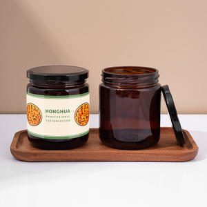 Pot à cornichons <span class=keywords><strong>de</strong></span> 450 ml, pot à confiture en verre vide rond à large ouverture, ambre, avec couvercles hermétiques - Product Image 1