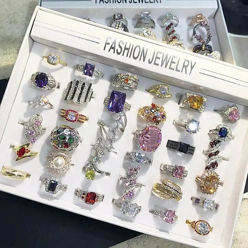 PUSHI 최고의 여성 패션 반지 anillos perhiasan wanita 다채로운 저렴한 손가락 도매 럭셔리 지르콘 반지 대량 반지