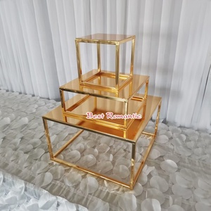 Juego de 3 bandejas para pasteles y postres de pies altos Soporte cuadrado para pasteles de <span class=keywords><strong>hierro</strong></span> para mesa de postres elegante - Product Image 2