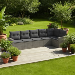 Garden Sofa Set Rattan Outdoor 6 Seater Contemporary Design Wicker <b>Frame</b> Dark <b>Grey</b> - Product Image 2