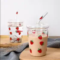 17 oz Strawberry Shaped Kawaii Cup with Straw for Boba Tea, PP Cute Cups with Lid and Straw, Kawaii Tea Cup Bottle, Cute Drinking Cups Bottle for