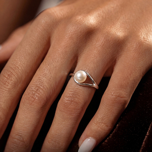 Copper Dainty Pink Freshwater Pearl <b>Ring</b> CZ Accent <b>Thin</b> Band Minimalist Pearl Jewelry for Women Daily Wedding Gift - Product Image 3