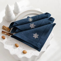 Serviettes en lin personnalisées brodées flocon de neige, linge de table hiver Noël, serviettes de dîner réutilisables sur mesure, cadeau, vente en gros