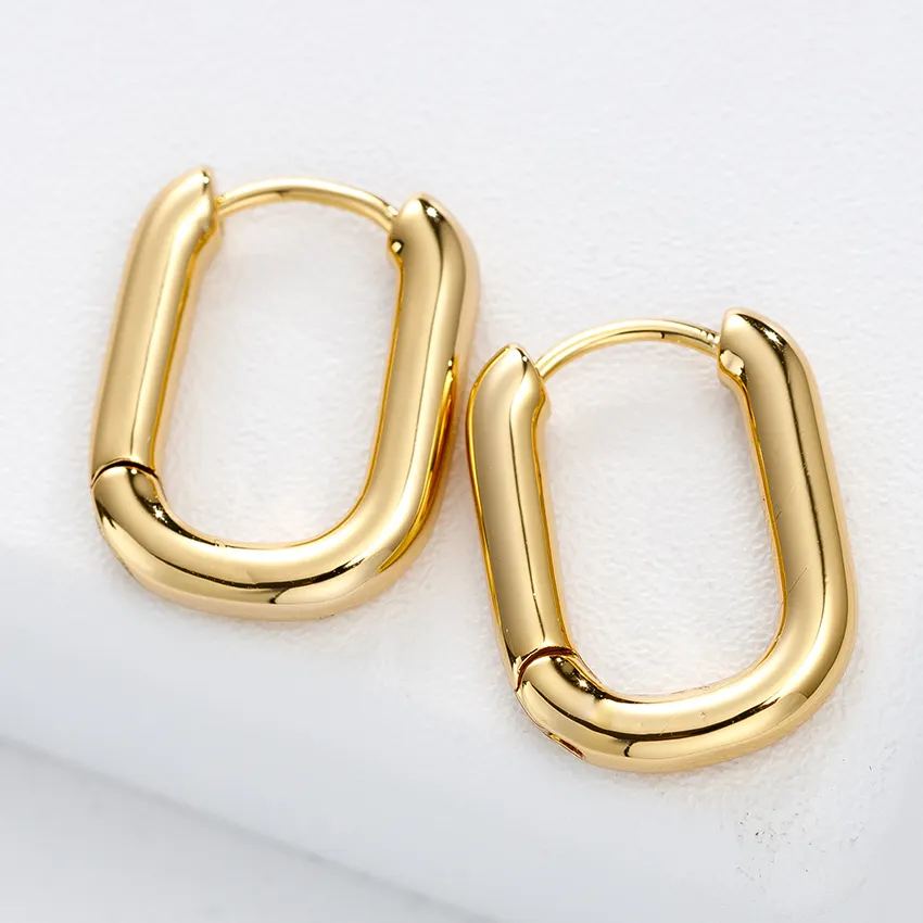 custom geometric hoop real gold plated 2 miles fine jewelry miles huggie hinged earrings for women jewelry