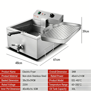 業務用ステンレス製電気フライヤー CE規格 30L大容量 シングルタンク 3KW 220-240V - Product Image 2