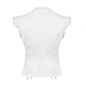 Camisa bávara de estilo vintage con encaje, cintura entallada, cinturón y mangas con volantes, abotonada - una blusa de manga corta de diseño exclusivo - Product Image 5