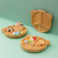 Assiette Bébé en Bambou Écologique, Non Toxique, avec Base à Ventouse, Design Divisé, Motif Tigre Cartoon, Personnalisable pour