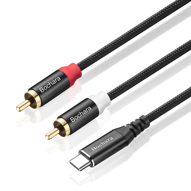 Bochara Braided Type C to 2RCA OFC Audio Cable Built-in DAC Decoding IC Chipset Foil+Braided Shielded 1.5m