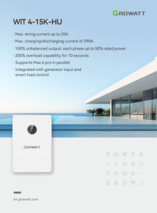 Growatt WIT 10K-HU 12K-HU 15K-HU ระบบไฮบริด 3 เฟส แบบออนกริดและออฟกริด แบตเตอรี่แรงดันต่ำ สำหรับการจัดเก็บพลังงานเชิงพาณิชย์ขนาดเล็ก - Product Image 4