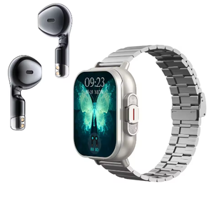 สมาร์ทวอทช์ซิลิโคนและเหล็กคุณภาพสูง พร้อมหูฟังบลูทูธ TWS 2-in-1 หน้าจอสัมผัสเต็มรูปแบบขนาด 2 นิ้ว รองรับการโทร ฟังเพลง ออกกำลังกาย และตรวจสอบสุขภาพ - Product Image 2