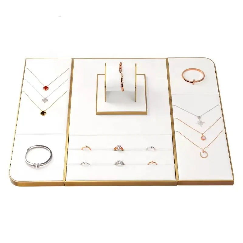 DOC New Design PU Leather and metal Jewelry Display Stand For Ring Necklace Bracelet Displays Jewellery Display Set