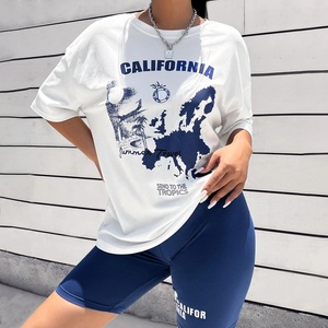 Oti Bộ Đồ Thể Thao Hai Mảnh Logo Tùy Chỉnh OEM Dệt May Cho Nữ Bộ Quần Đùi Và Áo Phông Hở Vai Họa Tiết Chữ Cái Thường Ngày Cho Nữ - Product Image 5