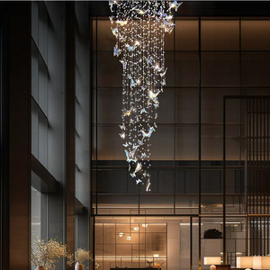 Tùy chỉnh hiện đại biệt thự sang trọng khách sạn dự án chiếu sáng bướm <span class=keywords><strong>Shape</strong></span> LED Đèn Chùm Pha Lê ánh sáng cho trần nhà cao - Product Image 2