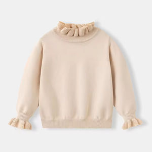 Pull-over en tricot à col montant pour tout-petits, motif plissé uni, en coton, pour filles, collection hiver, vente en gros - Product Image 4