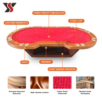 Table de poker Texas Hold'em professionnelle YS avec base polygonale - Table ovale de casino de 270 cm avec tiroir de rangement et tapis rouge