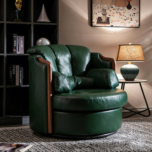 Sillón giratorio Jiangshan de cuero encerado estilo mediados de siglo, sillón de ocio de cuero genuino para el hogar americano - Product Image 2