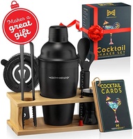 Ensemble de bar en acier inoxydable noir, ensemble de shaker à cocktails pour mélanger les boissons, outils de bar, kit de barman avec support en bois