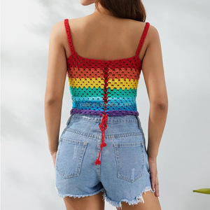 <strong>Woman</strong> Sexy Pride Month Parade <strong>Rainbow</strong> Striped Crochet Crop Knit Tank <strong>Top</strong> Lgbt Clothes - Product Image 2