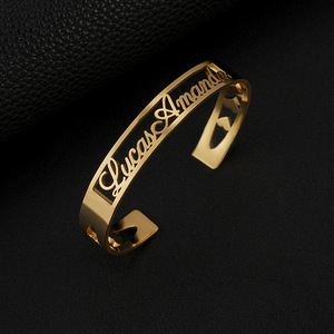 Haomi-Pulsera de acero inoxidable personalizada con nombre en inglés, pulsera de moda con medio esqueleto, para parejas, regalo de vacaciones - Product Image 5