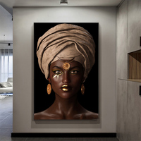 Tableau mural Portrait Femme Africaine avec Foulard Doré – Impression sur Toile pour Couloir d'Hôtel, Réception, Salon, Intérieurs de Bureau Modernes