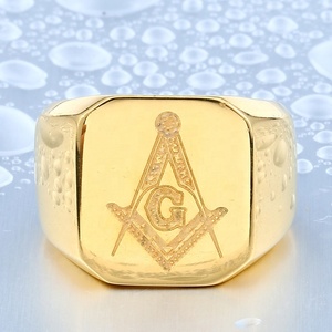 Bague maçonnique carrée et boussole en acier inoxydable 316L étanche pour homme, or/noir, bijou audacieux et esthétique masculin occulte - Product Image 2