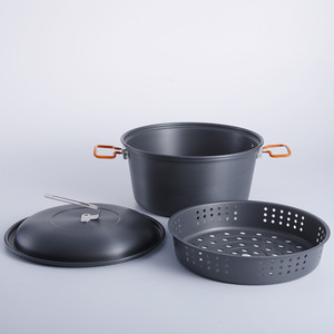 Outdoor Steamer Pot 5L Double Handle With Lid Portable <b>Camping</b> Cookware For 6-8 People - Product Image 3