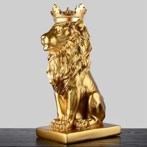 定制36厘米14英寸大型树脂石野生动物收藏皇冠狮子雕像，23厘米森林之王雕像雕塑，家居装饰