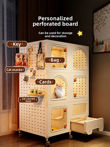 Cage pour <span class=keywords><strong>chat</strong></span> et chien en plastique, pour l'intérieur, avec bac à litière intégré, compacte, gain de place, villa pour <span class=keywords><strong>chat</strong></span>, maison pour animaux de compagnie avec organisateur mural en panneau perforé - Product Image 2