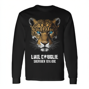 Camiseta de manga larga con estampado digital de gato salvaje de ojos azules, cuello redondo, unisex, para adultos - Product Image 2
