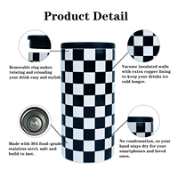 Pendingin Kaleng Checkerboard 12oz yang Dapat Disesuaikan, Terbuat dari Baja Tahan Karat, Cocok untuk Menyimpan Bir, Air Soda, dan Minuman
