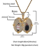 UWIN Pendentif photo personnalisé entièrement serti de pierres, médaillon double photo bicolore avec décoration fleur rose et colombe de la paix, pour couple, nouveau collier Rema