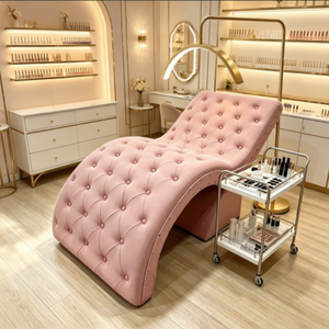 Lit de beauté professionnel rose pour salon de beauté avec chariot et lampe pour usage en salon de cils et barbier - Product Image 1