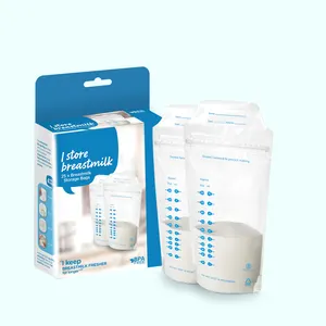 Factory stock low moq cheapest double zipper heat seal cute carton design steriliser stand up breast milk storage bags