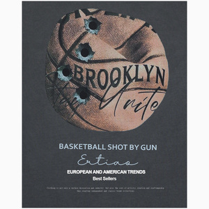 T-shirt da basket personalizzate da uomo a manica corta con stampa 3D effetto foro di <span class=keywords><strong>proiettile</strong></span>, in cotone vintage, stile streetwear, tinta unita, all'ingrosso, top estivo - Product Image 3