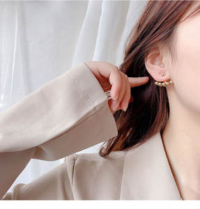 Pendientes delanteros y traseros de Metal chapado en oro con estilo para mujer y niña, diseño coreano delicado de alta calidad, pendientes de tuerca de bola a la moda - Product Image 4