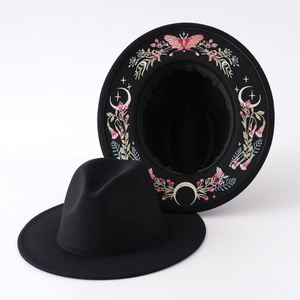 Nuevo Sombrero Fedora de Fieltro Estilo Étnico con Lazo, Sombrero de Copa Colorido con Estampado de Mariposas, Flores y Luna, Sombreros de Fieltro para Fiestas de Invierno - Product Image 1