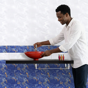 กระเบื้องบุผนังเซรามิกดีไซน์เนอร์สีน้ำเงินคุณภาพสูง ขนาด 450x300 มม. รับประกัน 5 ปีขึ้นไป หนา 10 มม. ทนกรด เคลือบเงา - Product Image 2