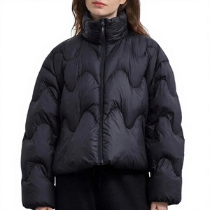 Blouson matelassé marron à col roulé avec fermeture éclair, coupe-vent épais, manteau d'hiver décontracté, coupe ample, longueur courte - Product Image 4