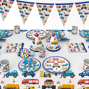 Construction Vehicle Party Decorations <b>Paper</b> Tableware Set For Kids Birthday Party 1055 Engineering Vehicle - Product Image 2