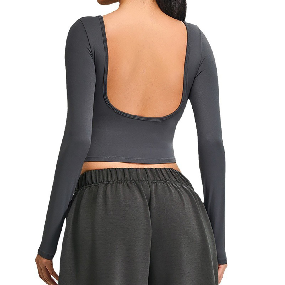 HEALY Fashionable Women's Yoga Top Quick Dry Backless Long Sleeve Breathable Yoga Shirt Athletic Top for Yoga Workouts