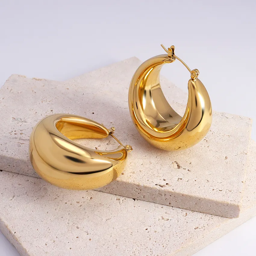 New Design Women Earrings Hoops Tarnish Free Color Retention Stainless Steel Chunky Earrings Gold Plated Hoop Earrings 18k